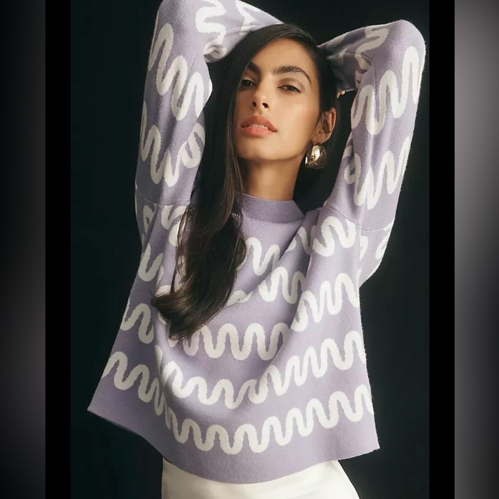 Anthropologie Sweater with Cream Waves size XS